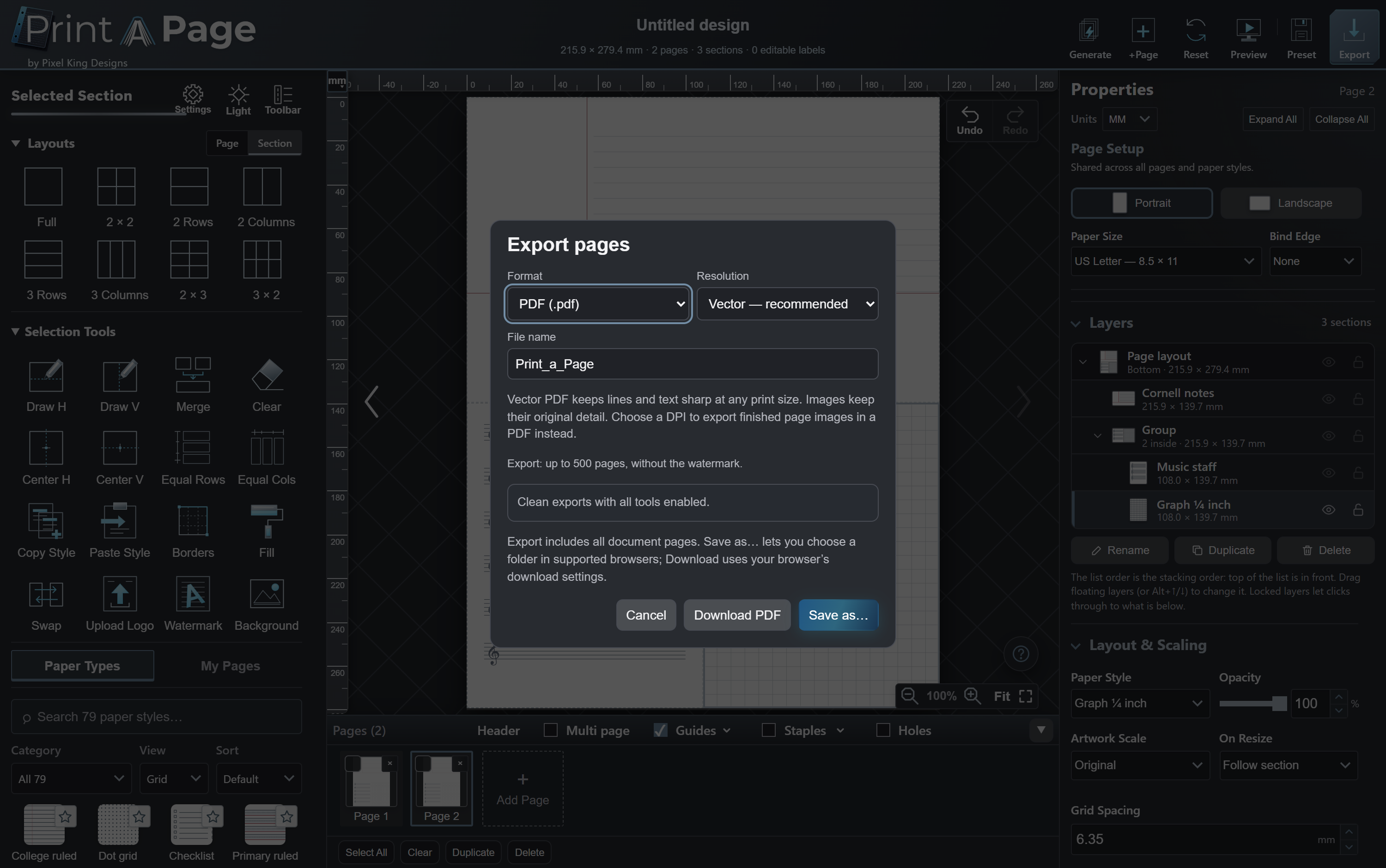 Export dialog