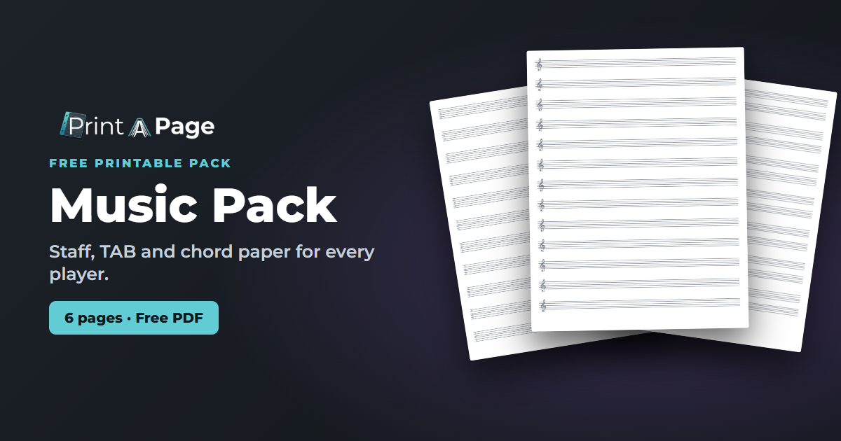 Music Pack: Staff, TAB and chord paper for every player.