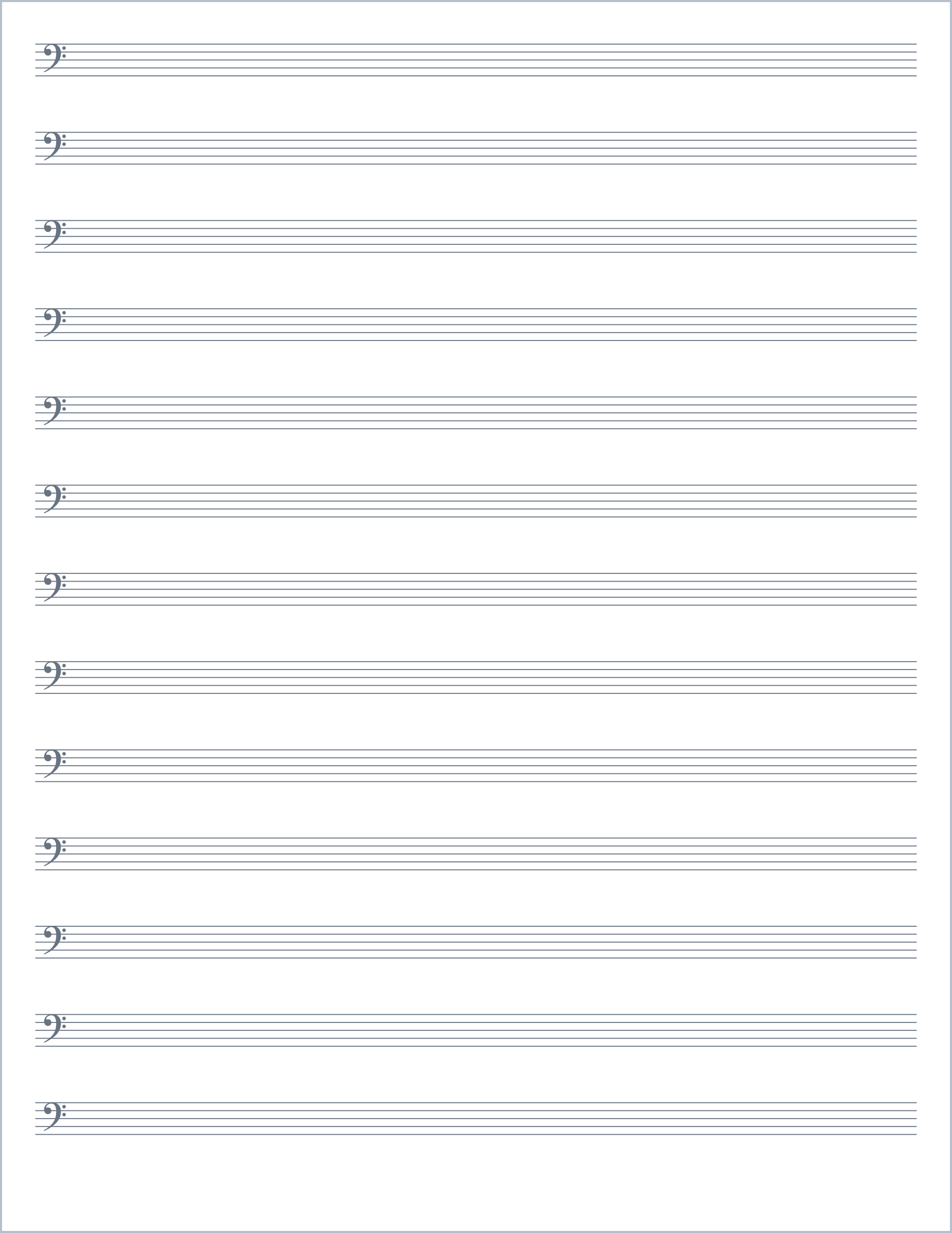 Bass staff printable paper, US Letter