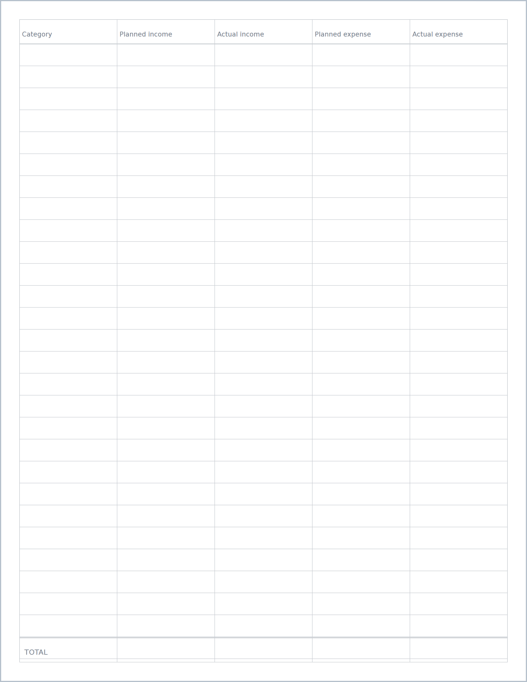 Printable Budget Template – monthly budget planner, US Letter