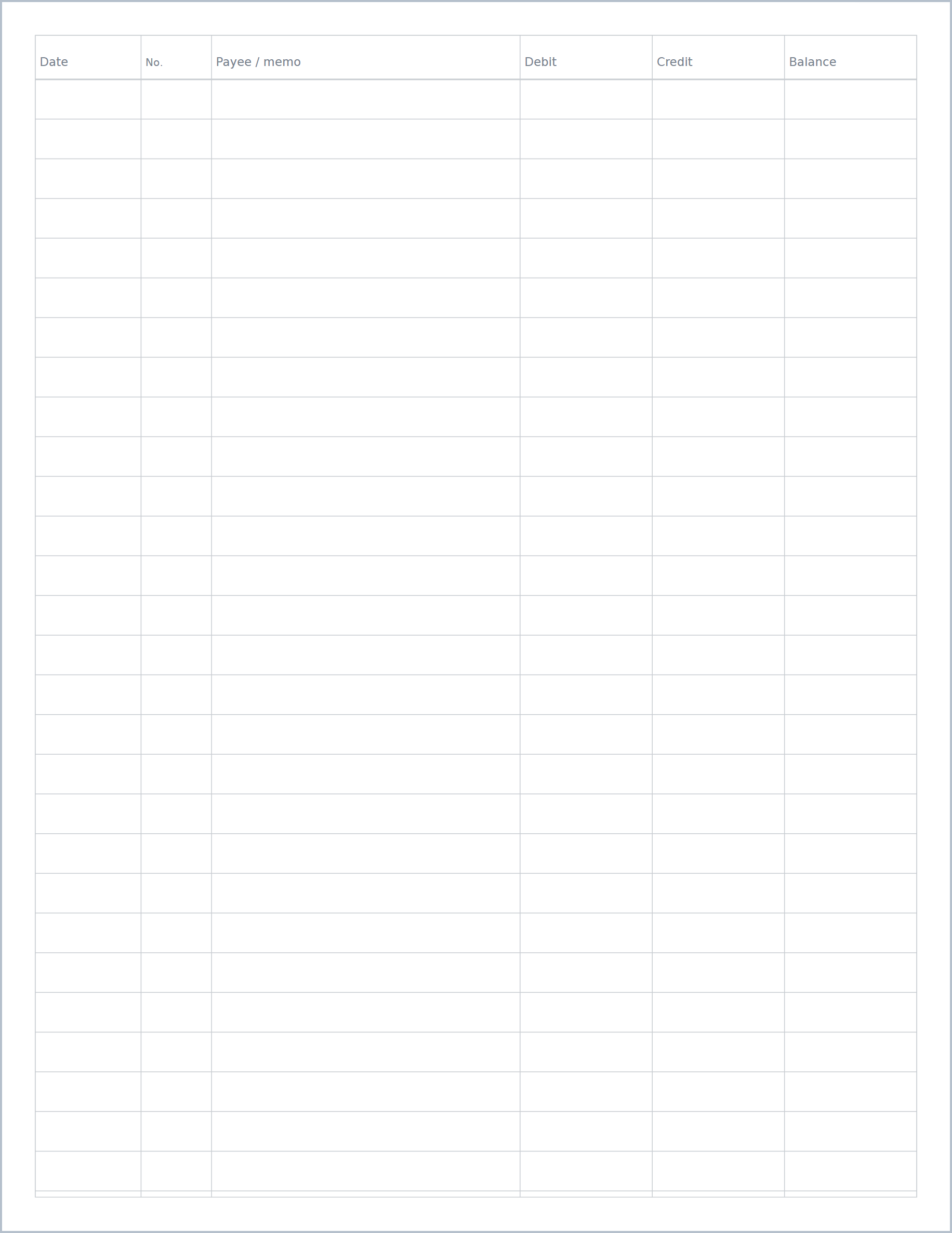 Printable Check Register – checkbook register, US Letter
