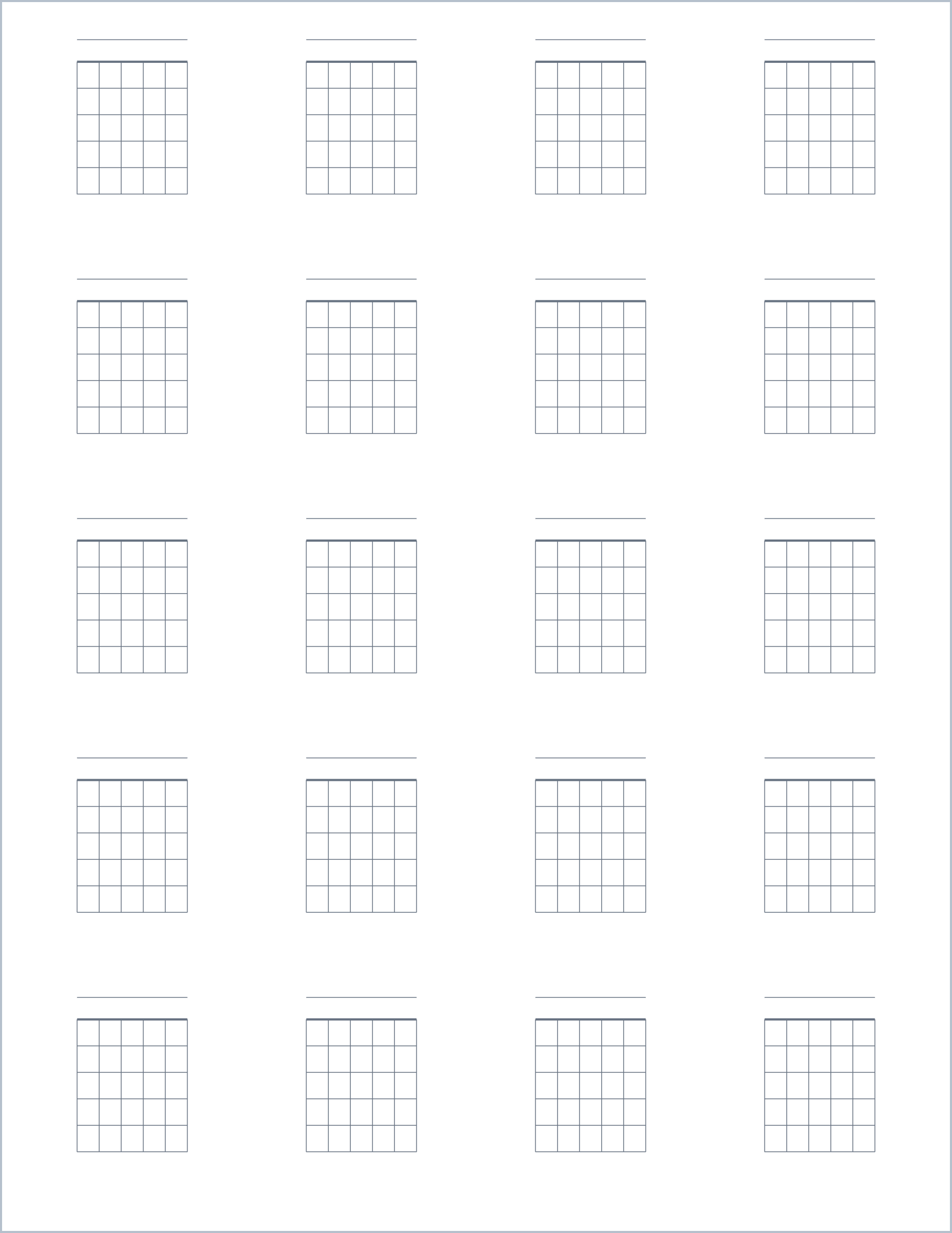 Printable Blank Chord Chart – blank chord boxes, US Letter