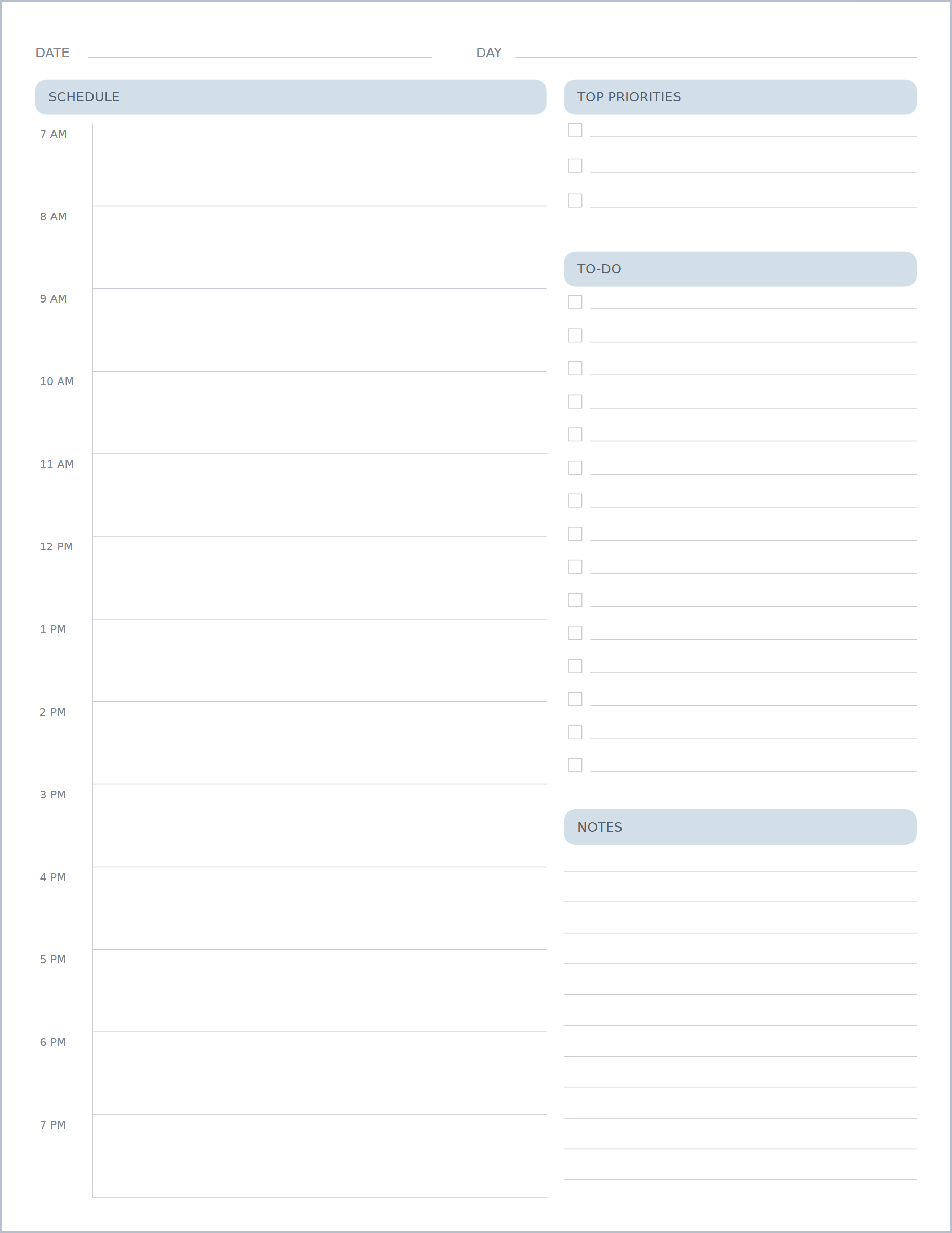Free Printable Daily Planner – daily schedule template, US Letter