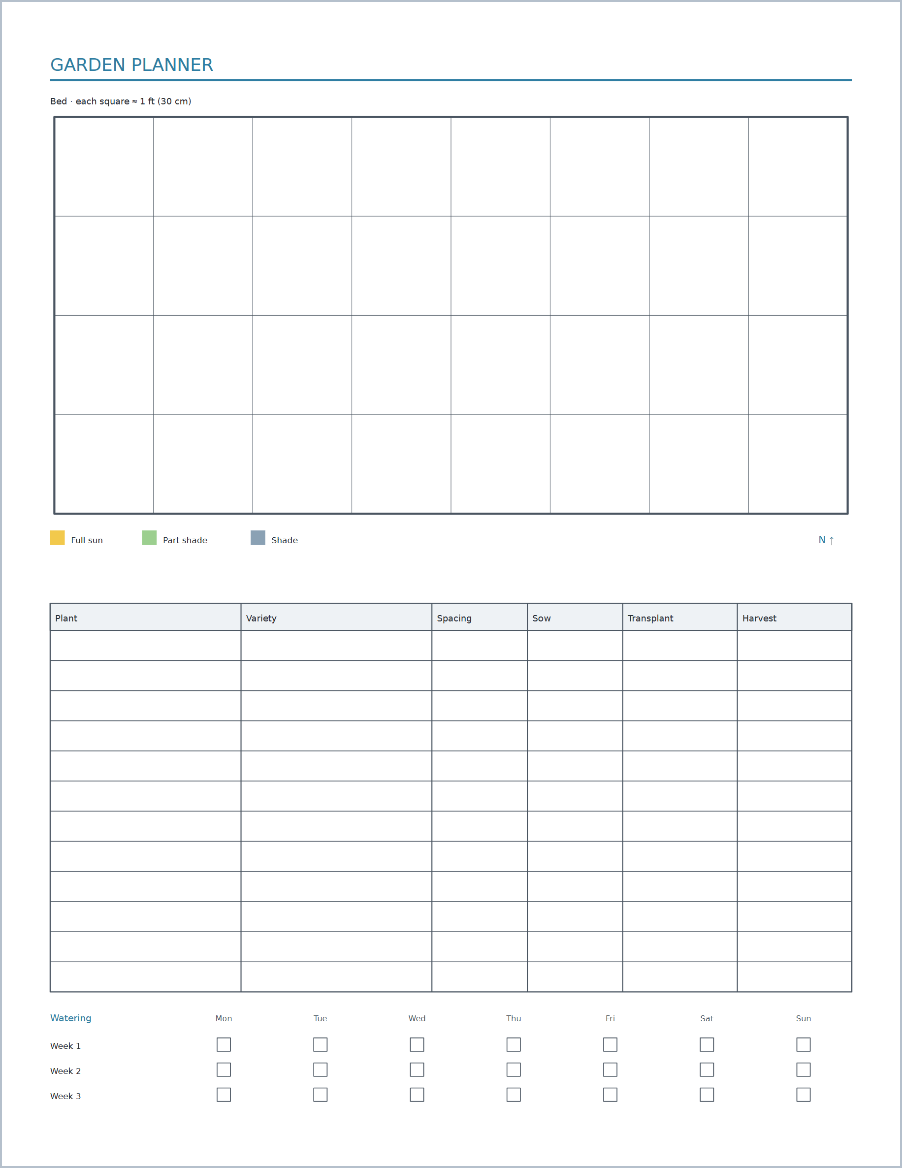 Printable Garden Planner – planting planner, US Letter