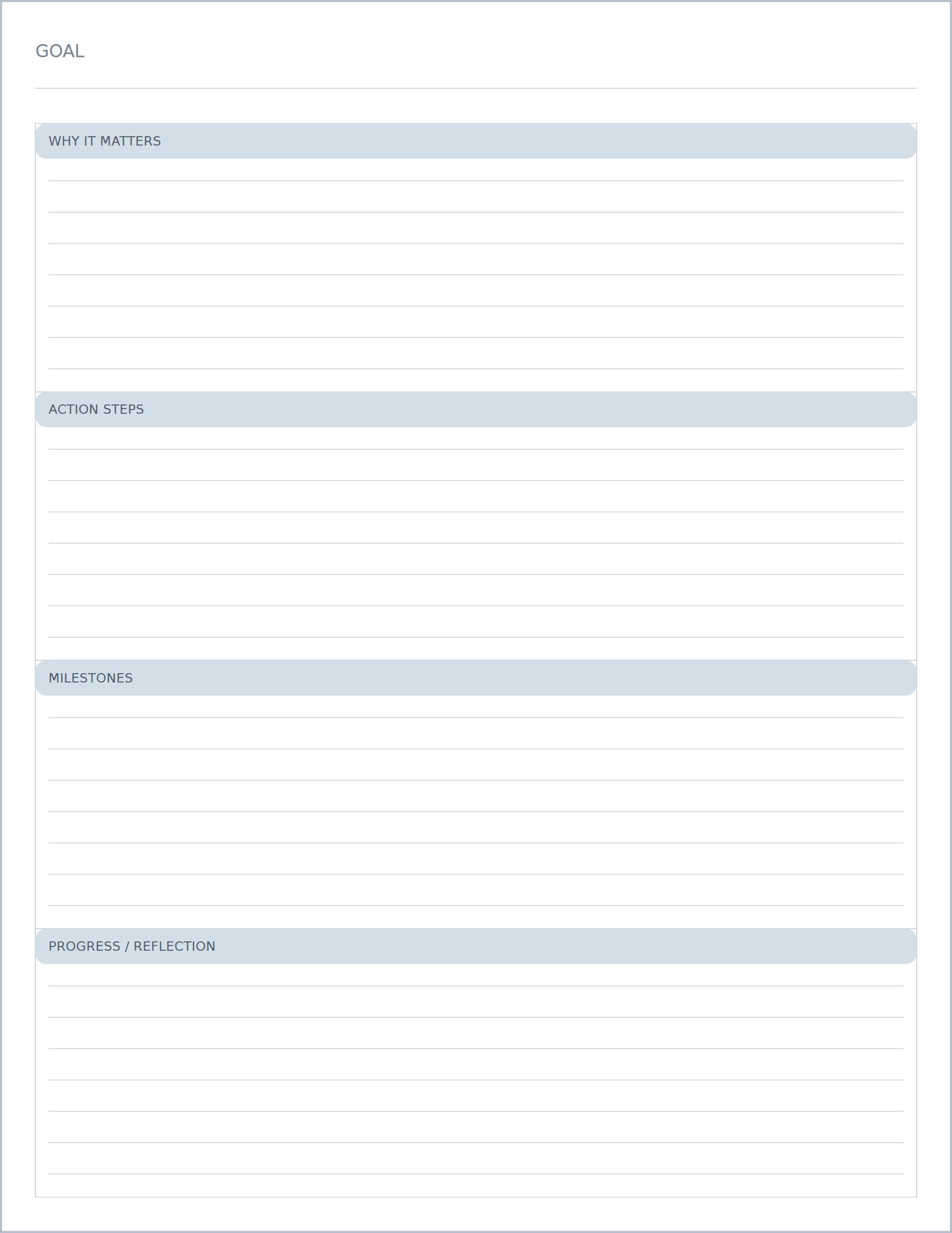 Goal planner printable paper, US Letter