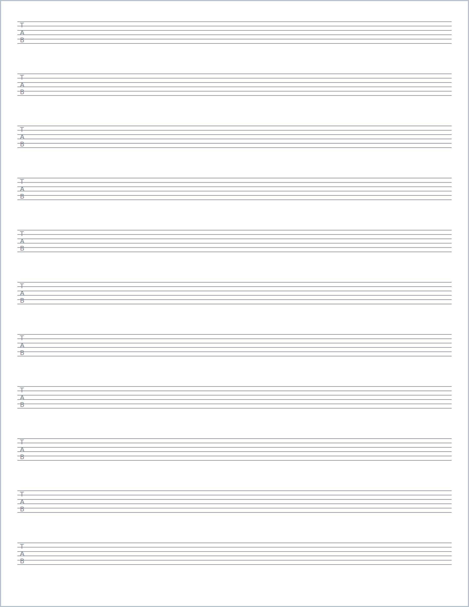 Guitar TAB printable paper, US Letter
