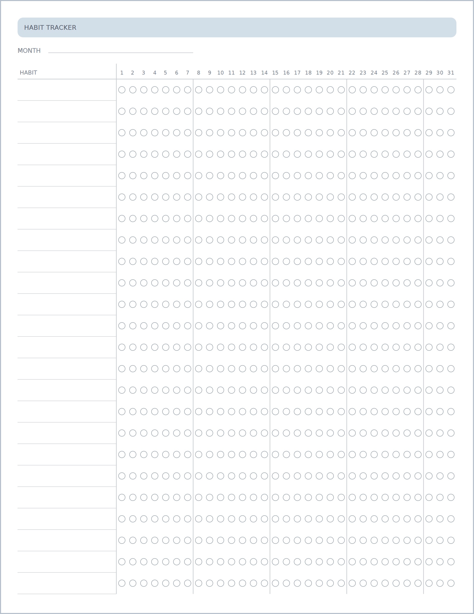Habit tracker printable paper, US Letter
