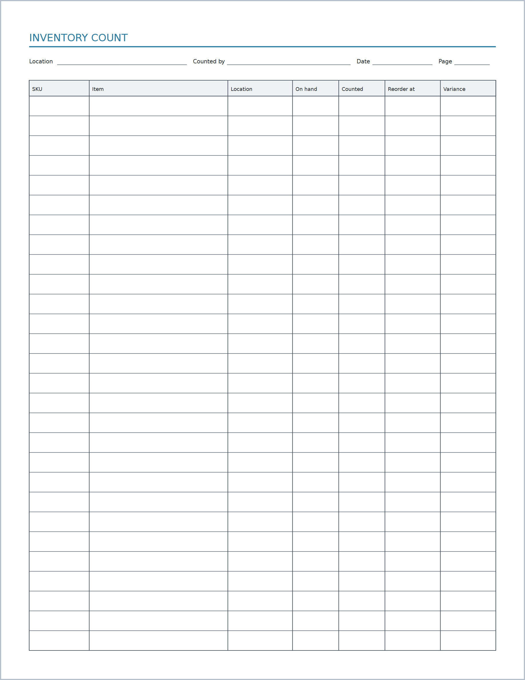 Printable Inventory Sheet – inventory template, US Letter