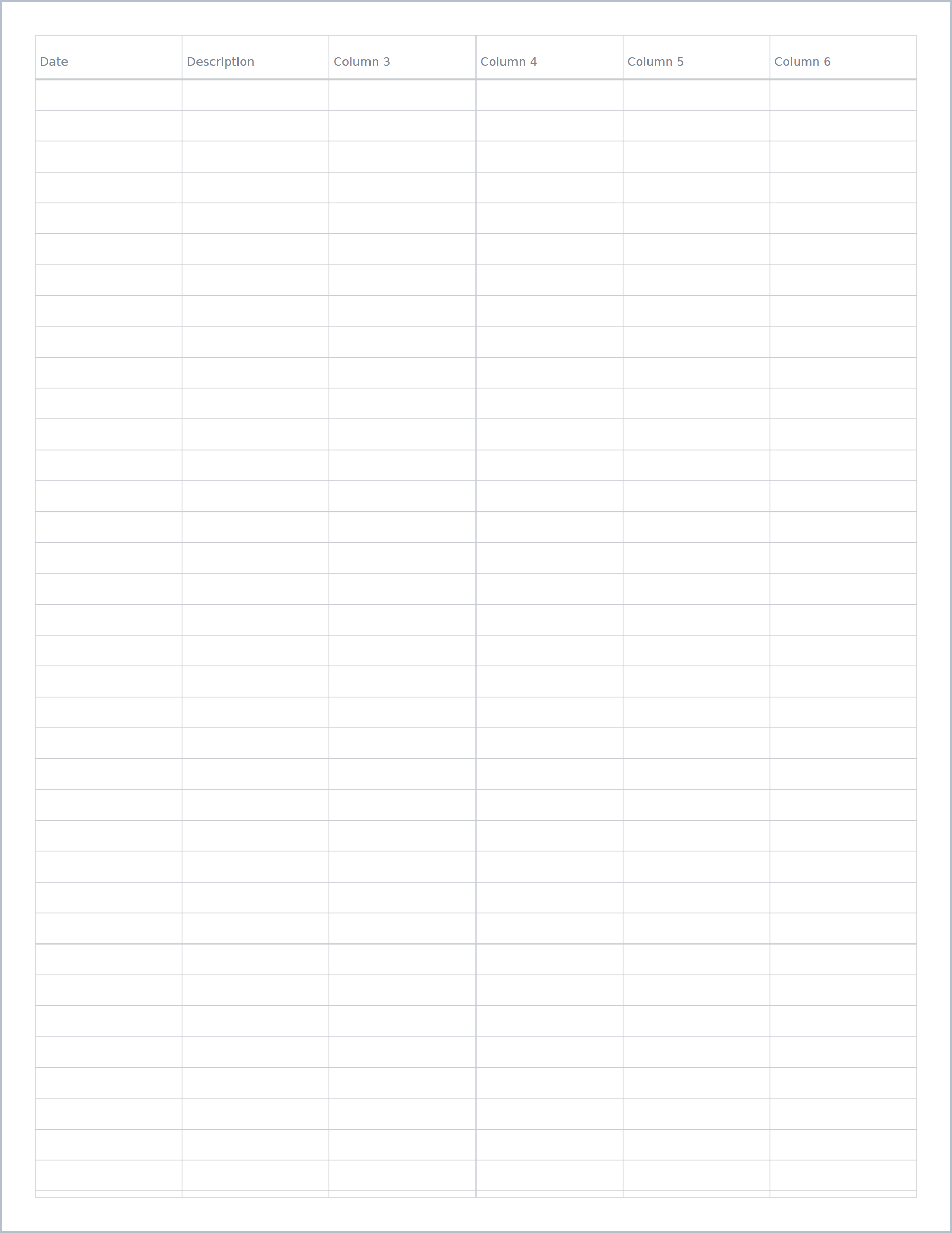 Printable Ledger Paper – accounting ledger template, US Letter