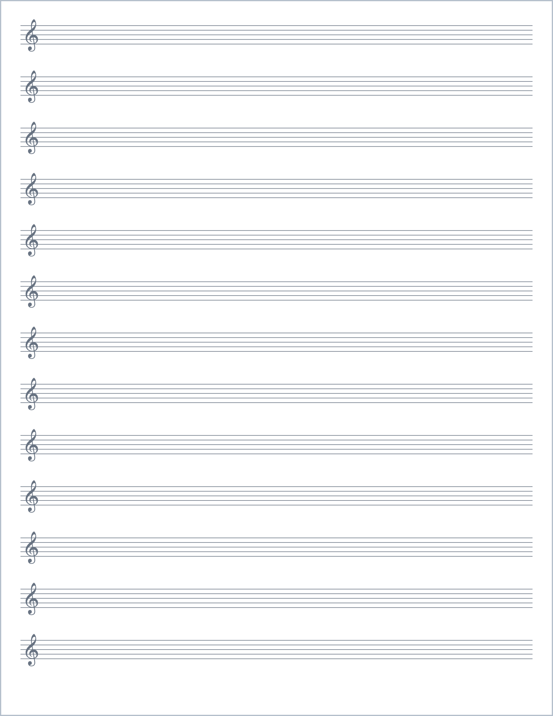 Music staff printable paper, US Letter