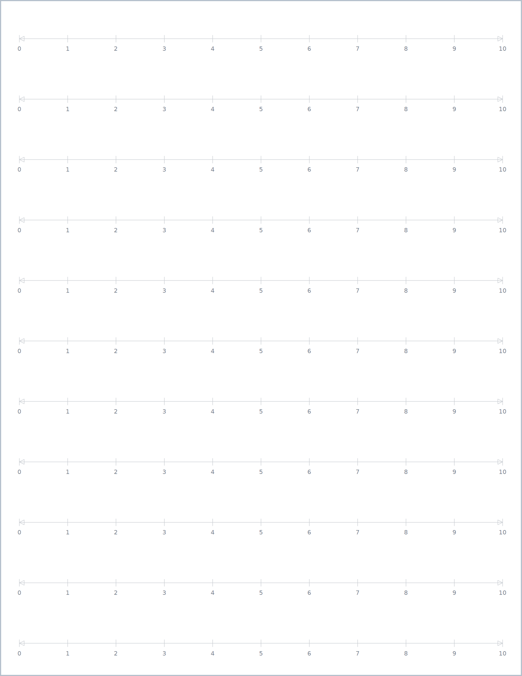 Number lines printable paper, US Letter