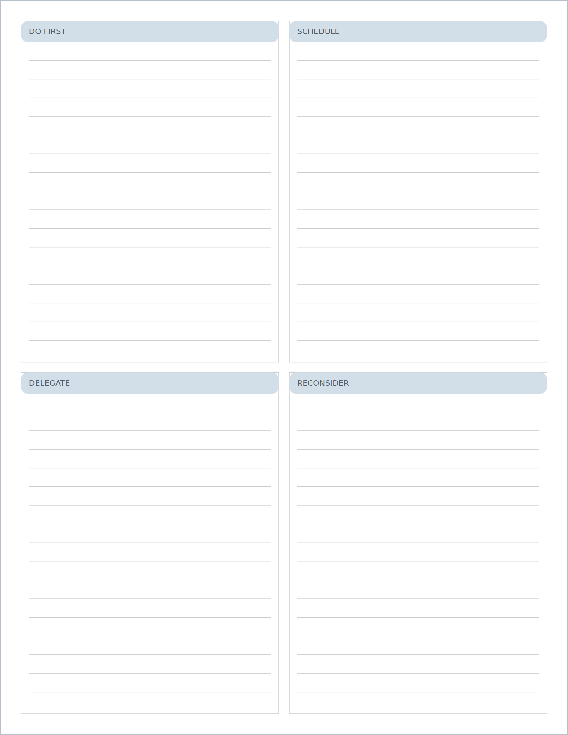 Printable Priority Matrix – Eisenhower matrix template, US Letter