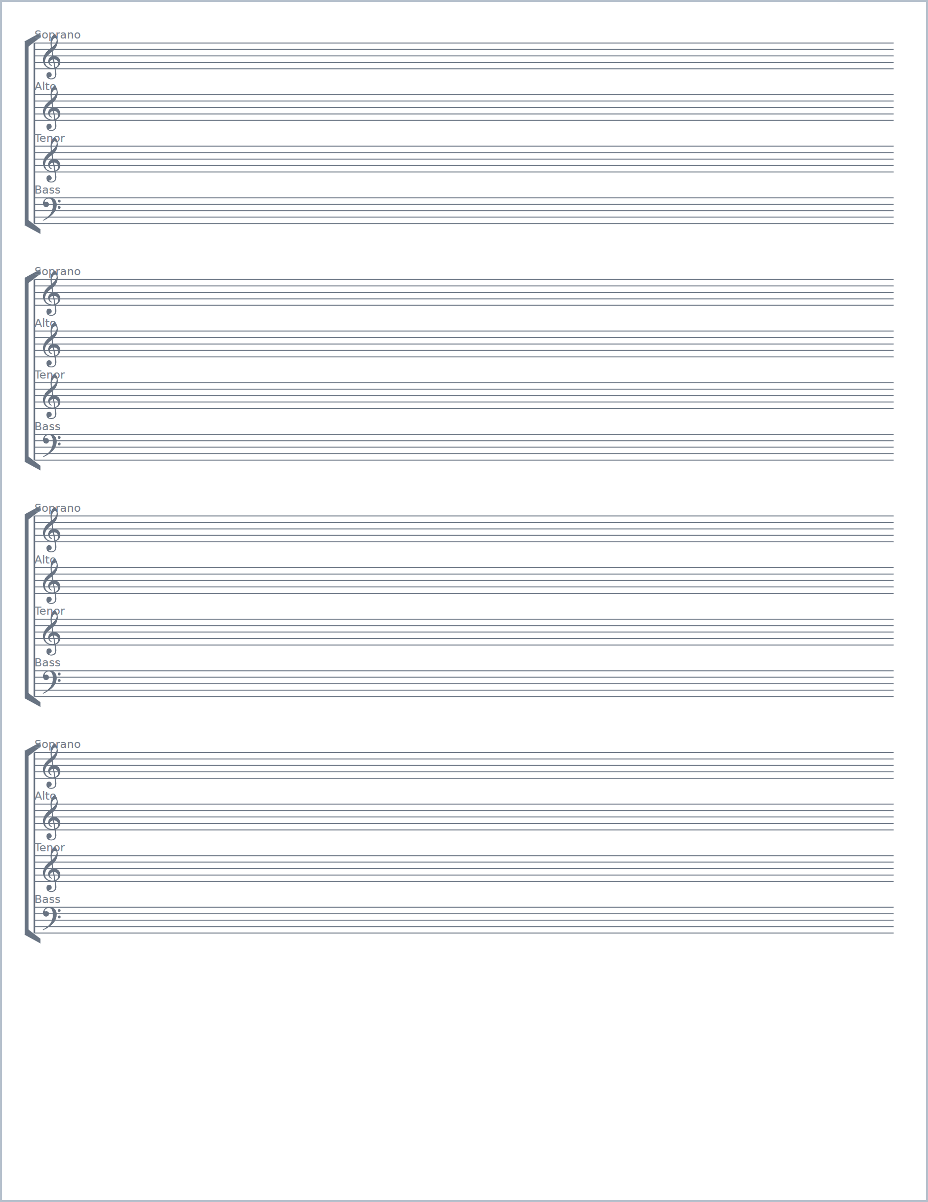 SATB staff printable paper, US Letter