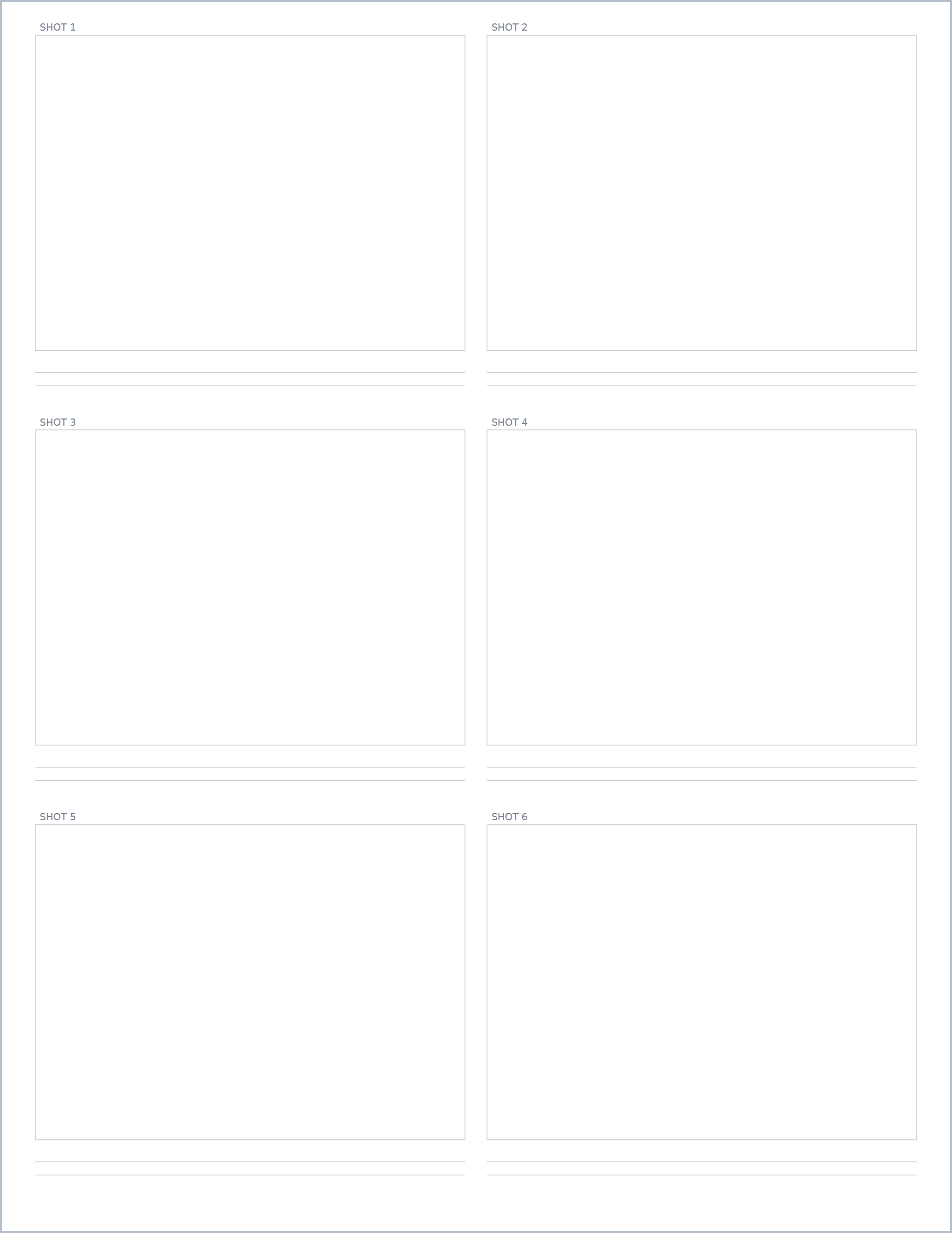 Storyboard printable paper, US Letter