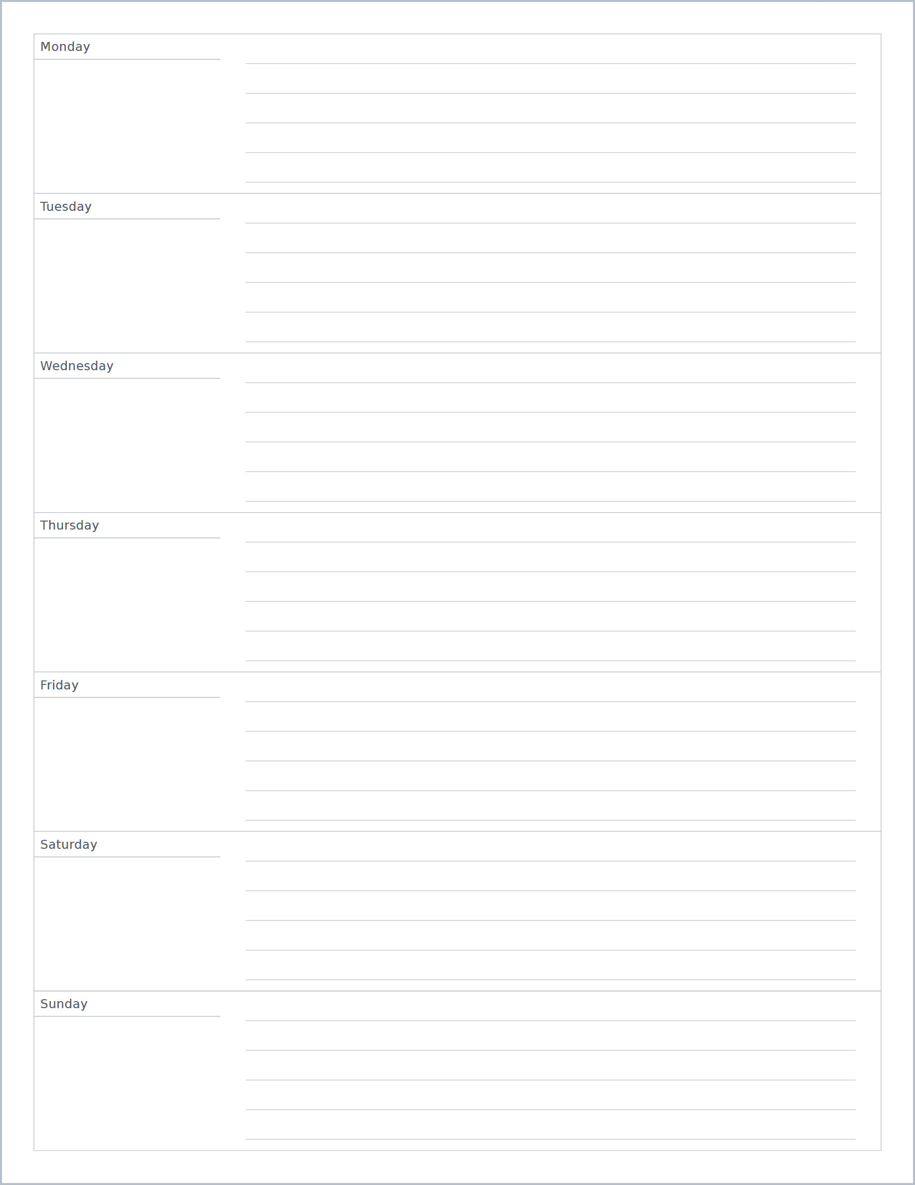 Weekly planner printable paper, US Letter