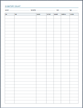Inventory Sheet printable