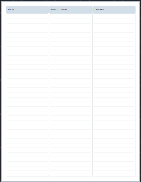 KWL Chart printable