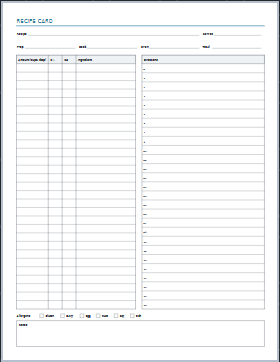 Recipe Card Template printable